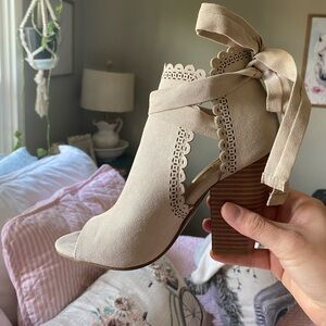 JUSTFAB Just for Fun Scalloped Open Toe Bootie